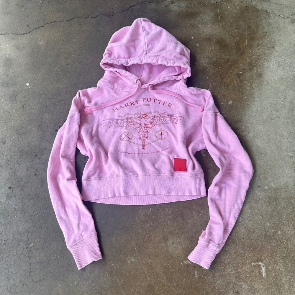 Harry Potter New York Hoodie Womens S Pink Excellent Cropped Phoenix Graphic